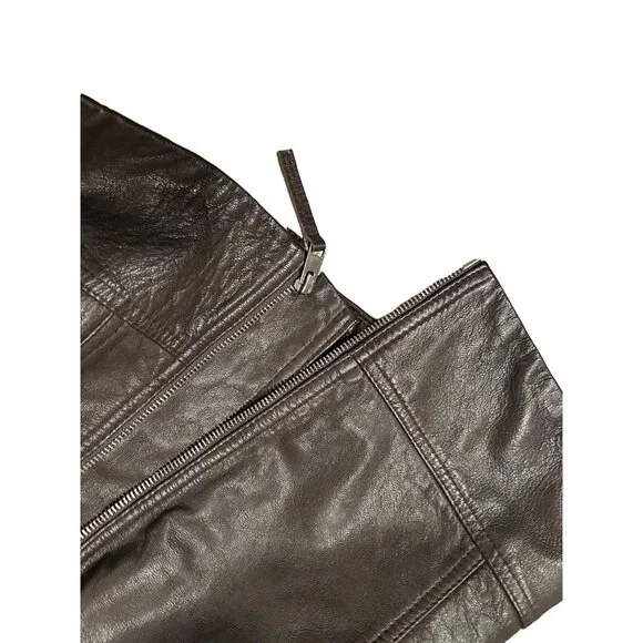 All Saints Belvedere dark brown leather jacket US 8 MSRP $654 preloved excellent